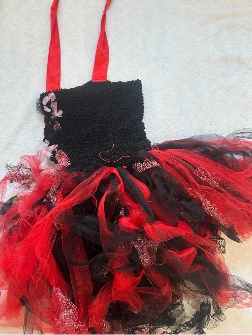 Red and Black Tulle Halloween Kids Costume Dress